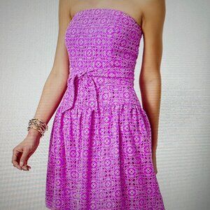 NWT Lilly Pulitzer Akela Strapless Dress Orchid Oasis Diamond Leaf Eyelet 6